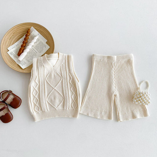 ノースリーブセットアップ Vネックニットベストニットワイドフレアパンツ【mh0010684】