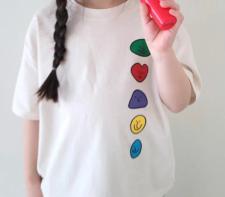 半袖Tシャツ Beige White / 12M 80CM キッズトップス 半袖プリントTシャツ カラフルプリント 3カラー【mh0005574】