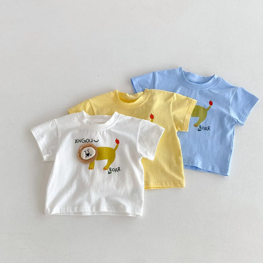 半袖Tシャツ ベビートップス 半袖Tシャツ ライオン アップリケ 3カラー【mh0005966】