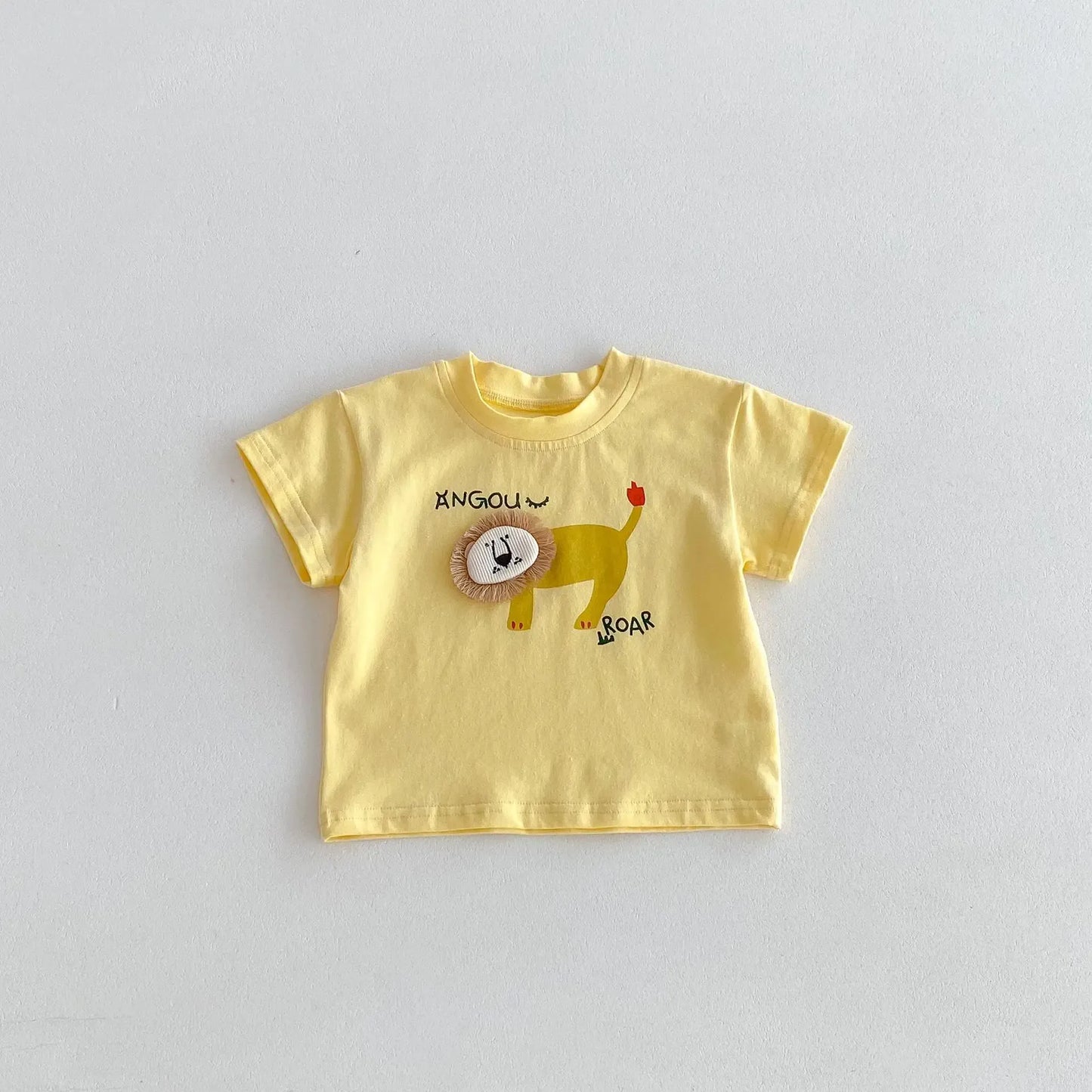 半袖Tシャツ Yellow / 66cm ベビートップス 半袖Tシャツ ライオン アップリケ 3カラー【mh0005966】