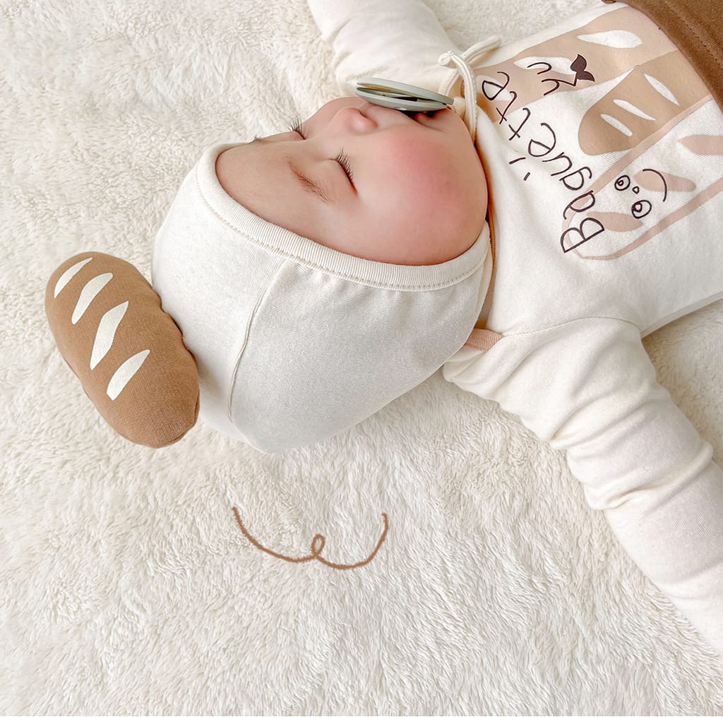 Baguette Motif Long Sleeve Romper Bonnet Set バゲット 長袖ロンパース 帽子 セット【mh0013396】 TOMMY'S GIFTS 長袖ロンパース