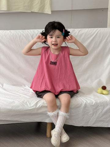Balloon Hem Sleeveless Tunic Top バルーン ノースリーブ チュニック【mh0012748】 Rose Red / 90cm MaiTianJi タンクトップ・キャミソール・ノースリーブトップス
