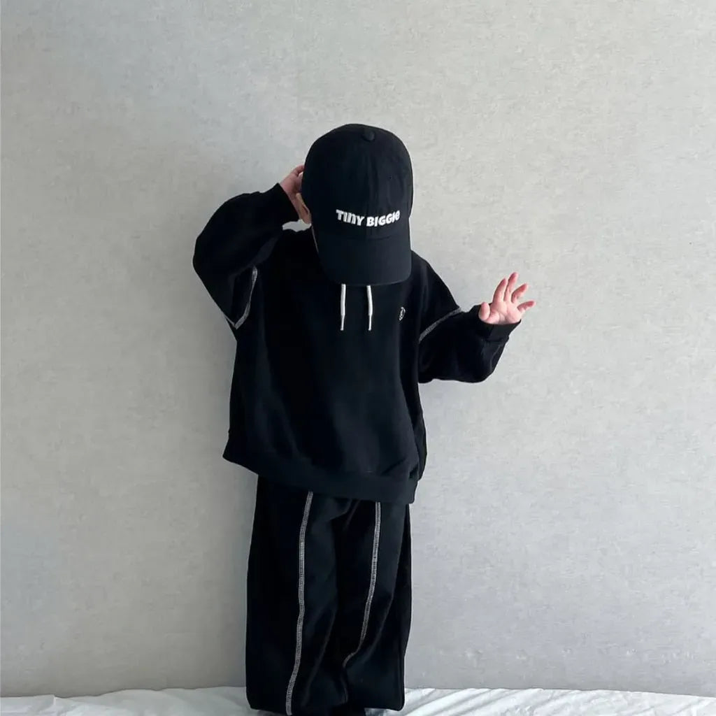 長袖セットアップ ドロストネックステッチスウェットトップス+パンツセットアップ 2点セット【mh0011108】