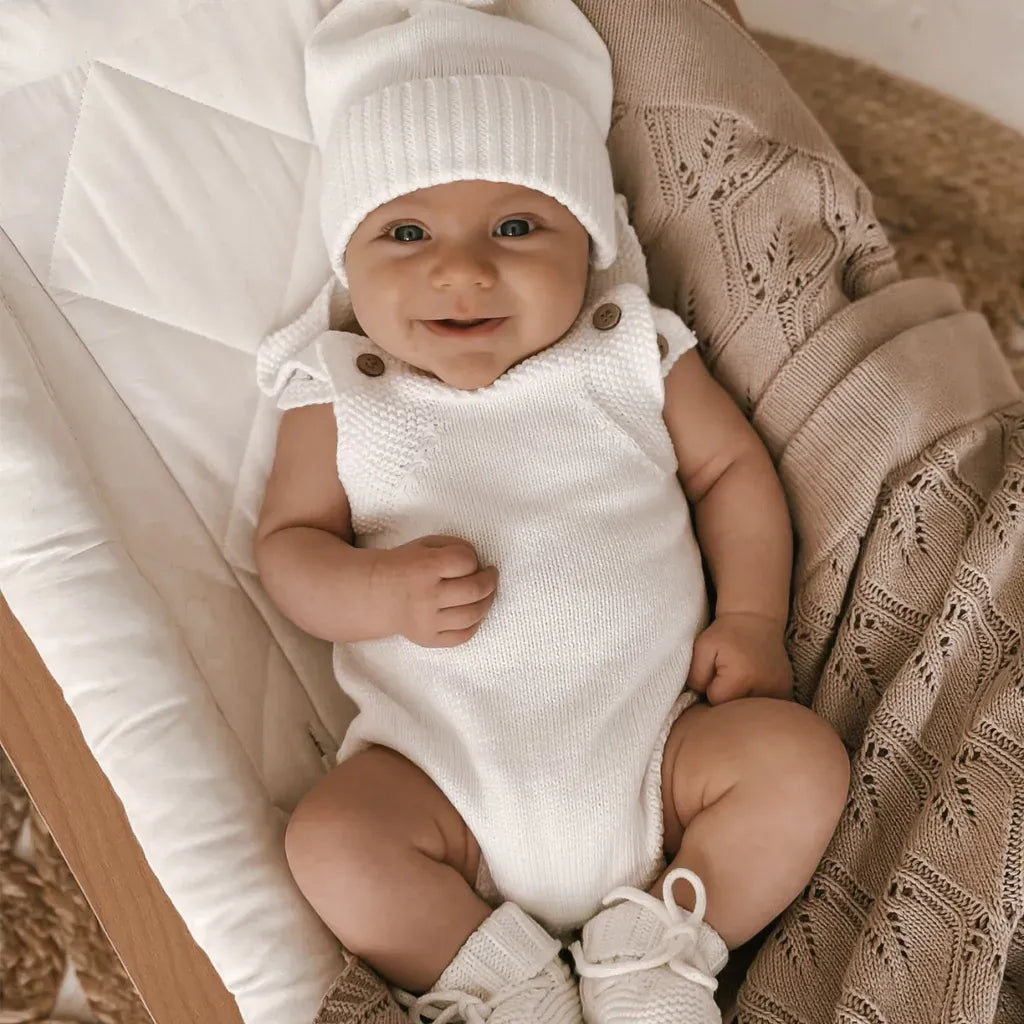 ノースリーブロンパース ニットロンパース+ボンボンニット帽子 2点セット【mh0011140】