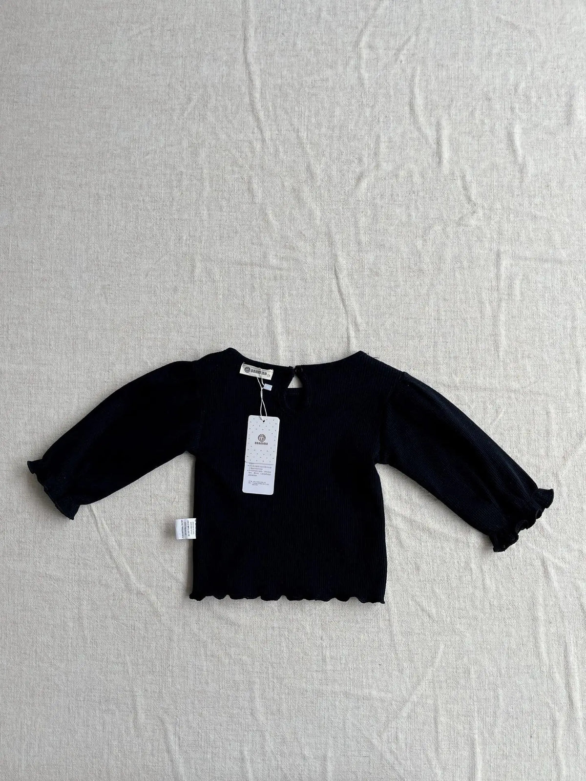 ベビー用ワッフル長袖Tシャツ&フリルロングパンツ(黒)2点セット