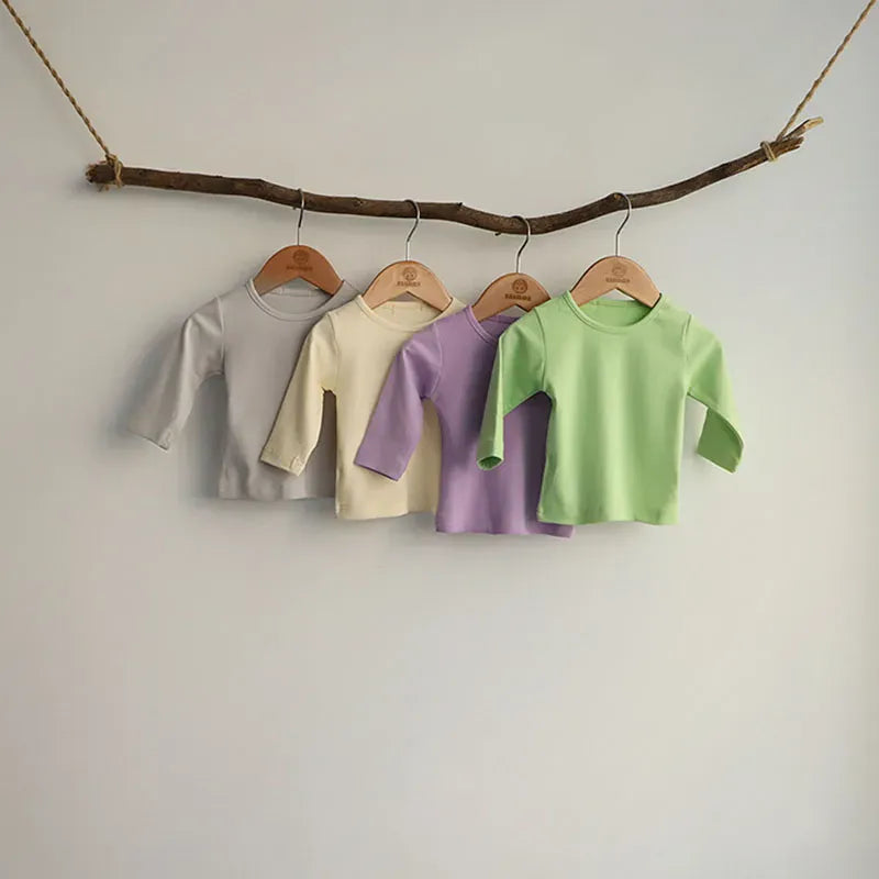 ベビー用長袖Tシャツ(セット) グレー、ベージュ、パープル、グリーン