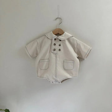 半袖ロンパース Apricot / 6M 66CM ベビーロンパース 襟付きフロントダブルボタンボディスーツ 2カラー【mh0006911】