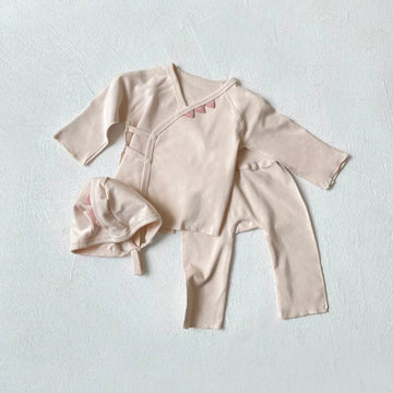 長袖セットアップ Apricot tops Pants hat / 6M 66CM ベビーセットアップ 2点セット 長袖肌着トップス+ロングパンツ【mh0008579】