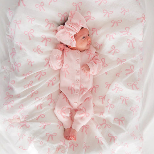 長袖ロンパース Baby Knit Romper Bow Jacquard ジャカードニット リボン ロンパース【mh0011858】