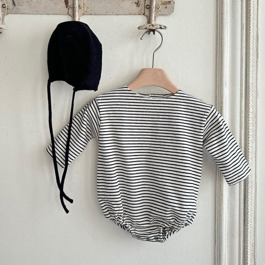 長袖ロンパース Black / 66cm コットンシンプルボーダー長袖ロンパース【mh0011104】