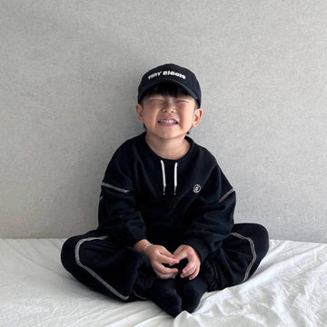 長袖セットアップ Black / 90cm ドロストネックステッチスウェットトップス+パンツセットアップ 2点セット【mh0011108】