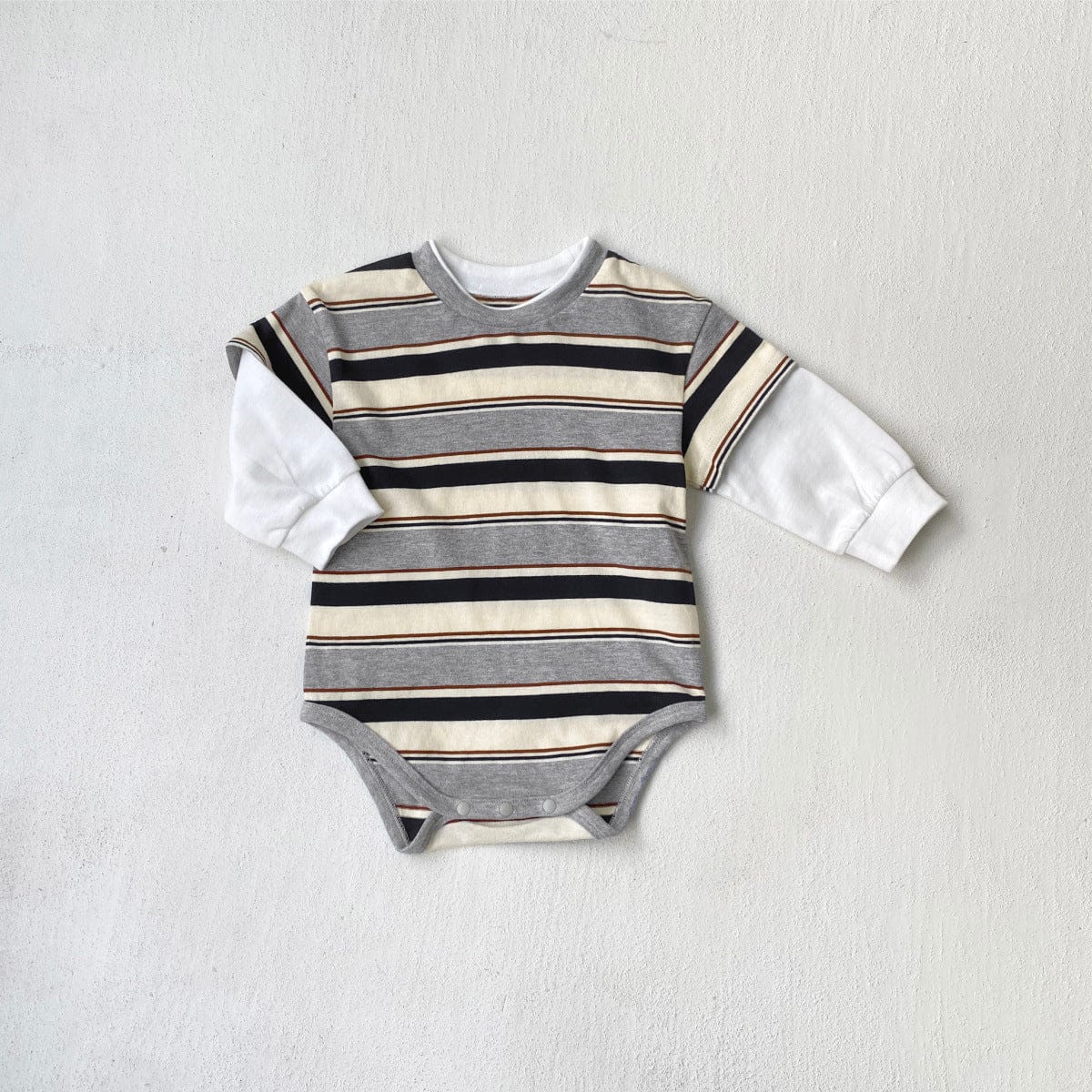 長袖ロンパース Blue Gray / 66cm ボーダードッキング長袖ロンパース【mh0010601】