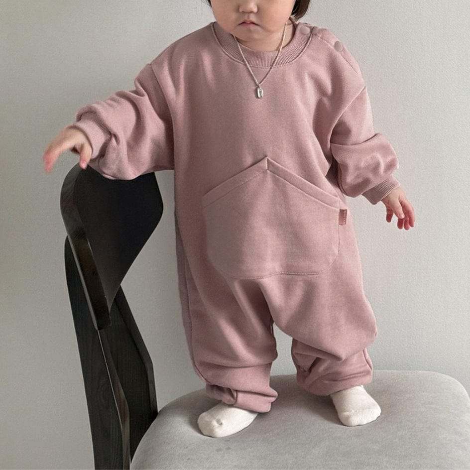 長袖ジャンプスーツ Dark Pink / 66cm カンガルービッグポケット長袖ジャンプスーツロンパース【mh0010610】