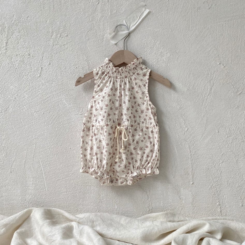 ノースリーブロンパース Floral / 66cm 0-6m ベビーロンパース ノースリーブウエストマークボディスーツ フラワー花柄プリント 2カラー【mh0005298】