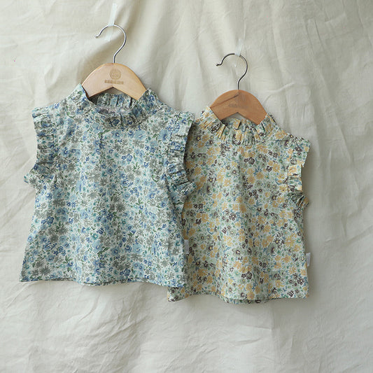 タンクトップ・キャミソール・ノースリーブトップス Flower Ruffle Sleeveless Blouse フラワー フリル ノースリーブ ブラウス【mh0012002】