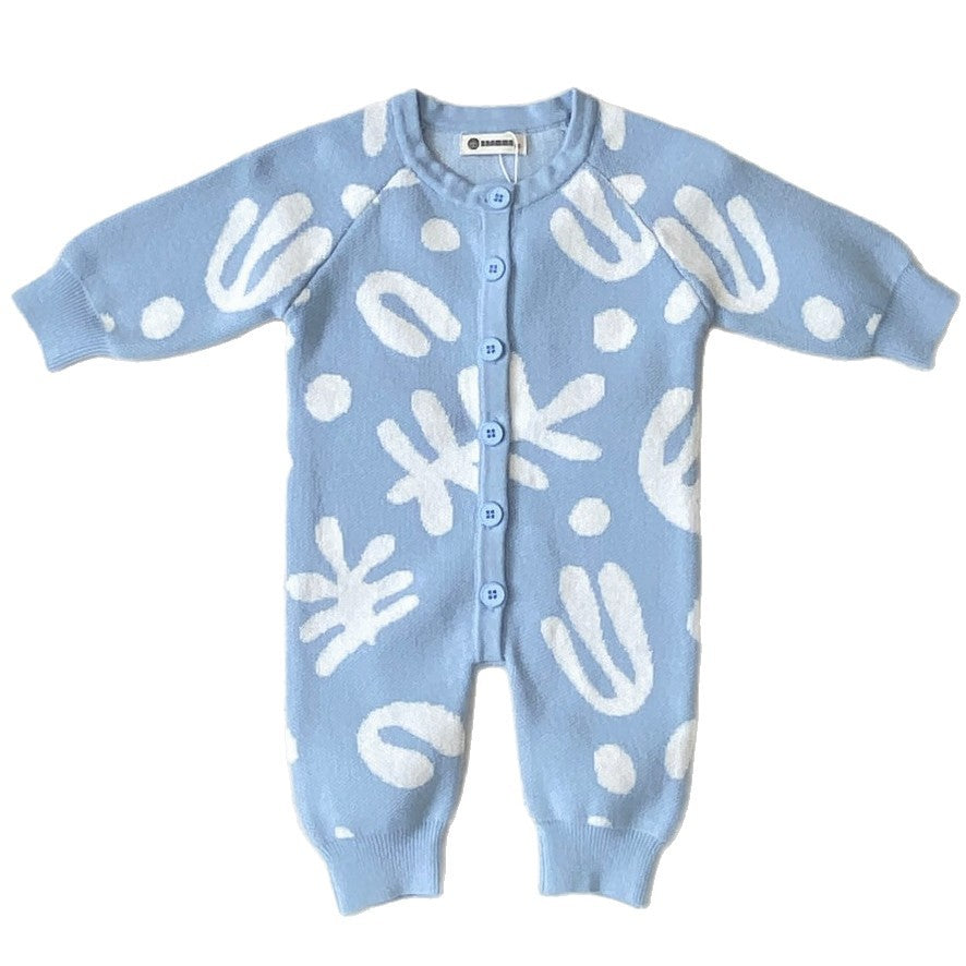 長袖ロンパース Geometric Jacquard Knit Romper 幾何学模様 ジャカードニット ロンパース【mh0011855】