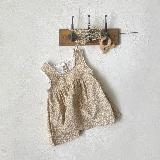 ノースリーブワンピース Gray Apricot / 9M 73CM ベビーワンピース フラワープリントレース縁取りノースリーブワンピース【mh0007062】