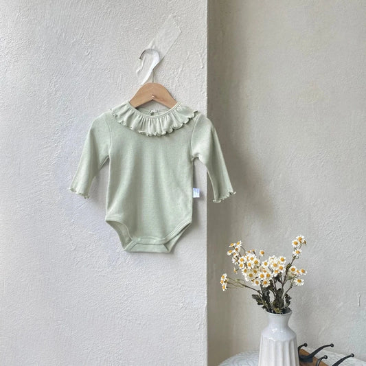 長袖ロンパース Green / 6M 66CM ベビーロンパース レースサークル襟長袖ボディスーツ 2カラー【mh0007066】