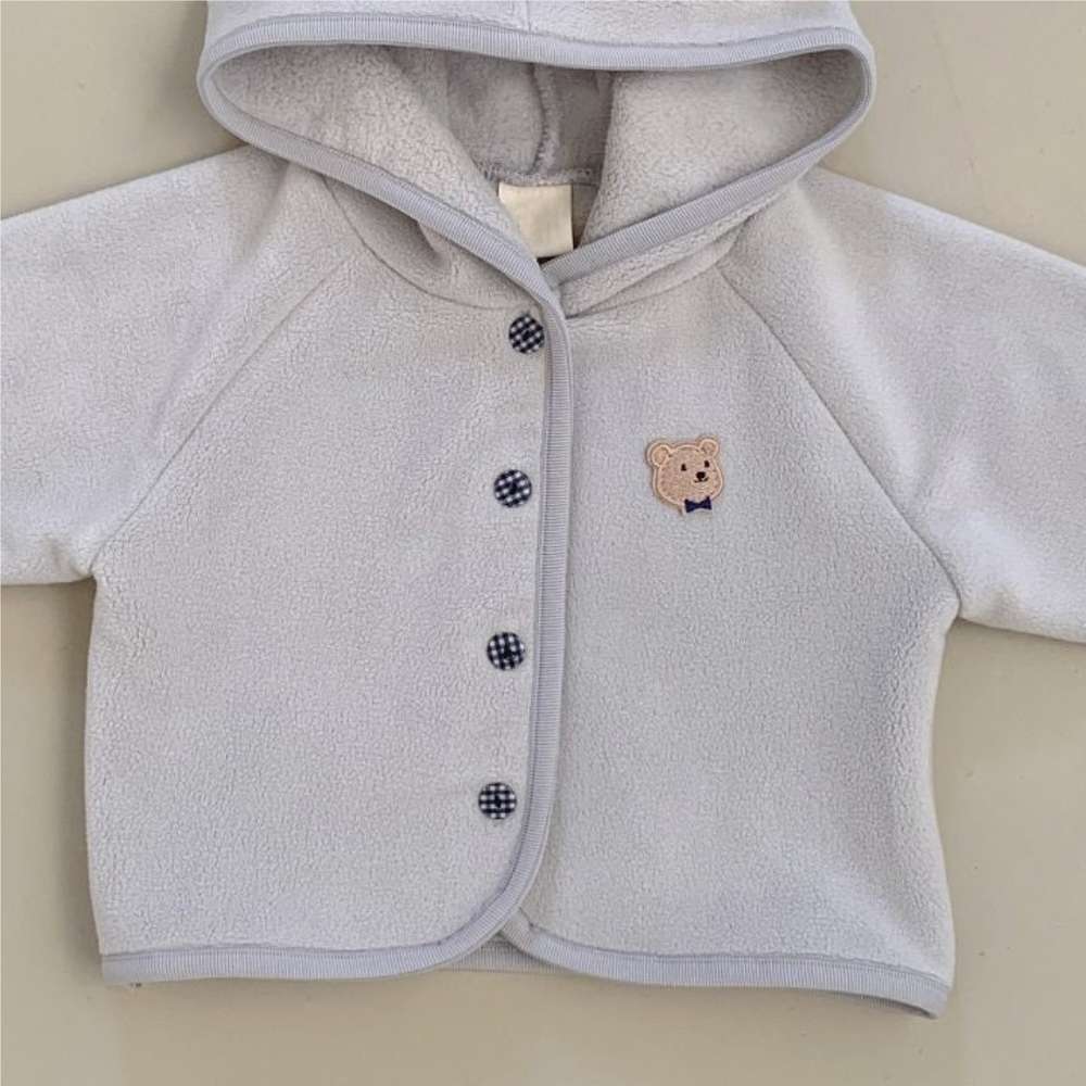 ショートコート・ジャケット・ジャンパー Light Gray / 73cm 長袖くま耳フーディブルゾン | ベアくま刺繍 | ボアアウター【mh0011498】