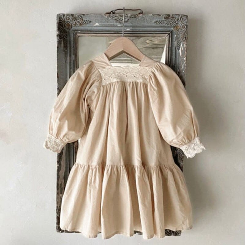 長袖ワンピース キッズ レース スクエアネック 長袖 ワンピース ガールズ【mh0002443】