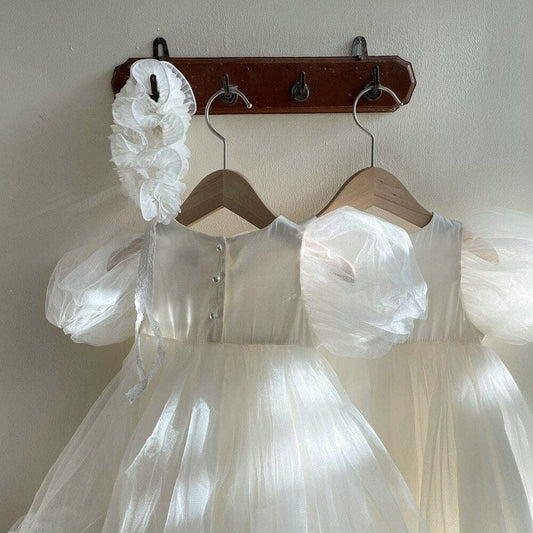 半袖ワンピース ベビー チュチュ チュール 半袖 パフスリーブ サマードレス ワンピース ガールズ 発表会 お出かけ【mh0002542】