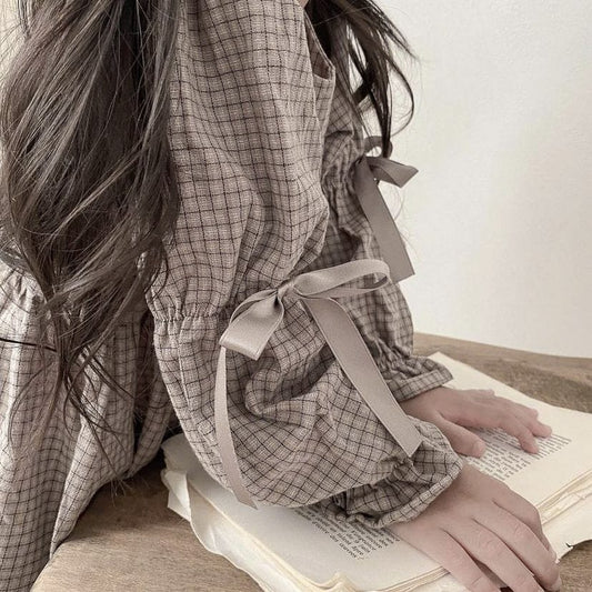 長袖ワンピース ベビー 長袖ワンピース チェック リボン ドレス ガールズ 女の子 子供服【mh0002881】