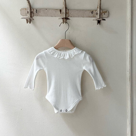 長袖ロンパース ベビーロンパース ラッフル襟シンプル長袖ボディスーツ【mh0009029】