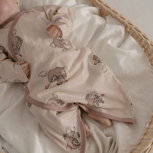 長袖ロンパース ベビーロンパース 恐竜ダイナソープリント長袖コンビ肌着+とんがり帽子セット【mh0009032】