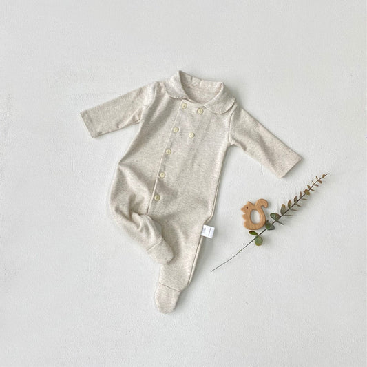 長袖ロンパース 足付き丸襟長袖ロンパース【mh0009659】