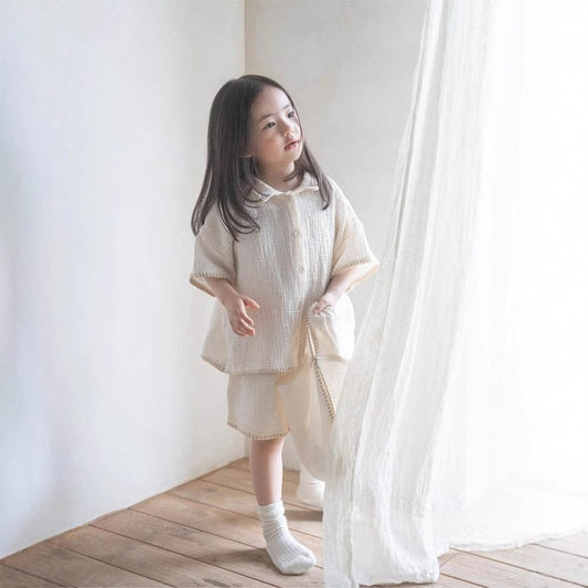 半袖セットアップ シンプルコットン半袖シャツ+ショートパンツ【mh0009984】