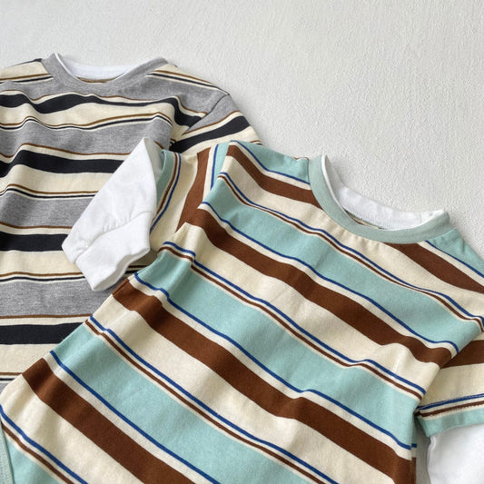 長袖ロンパース ボーダードッキング長袖ロンパース【mh0010601】