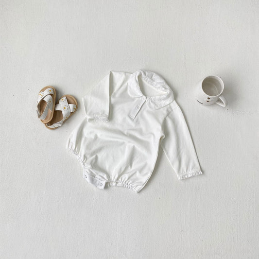 長袖ロンパース 丸襟長袖シャツロンパース【mh0010606】