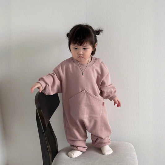 長袖ジャンプスーツ カンガルービッグポケット長袖ジャンプスーツロンパース【mh0010610】