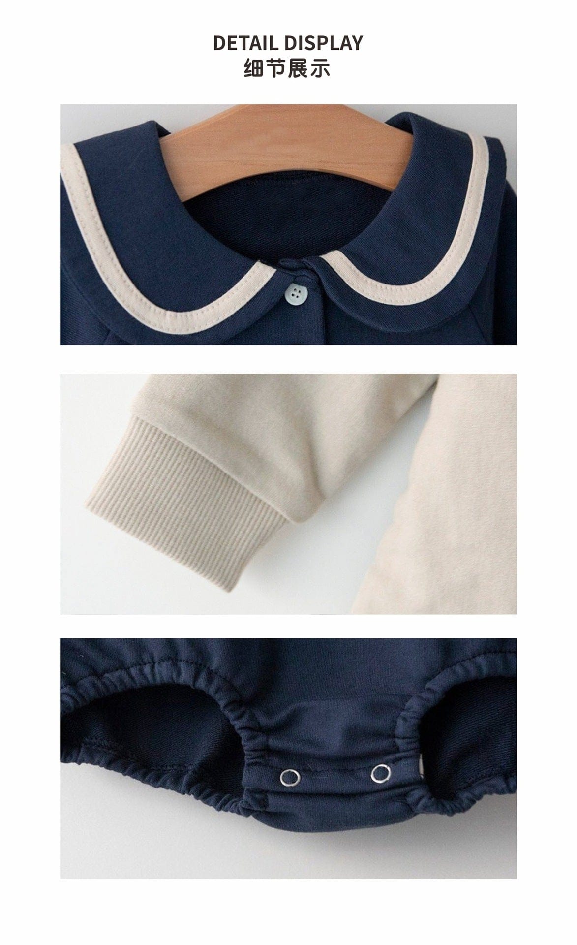 長袖ロンパース セーラーカラーロンパース ボンネット付き 長袖スウェット ボディスーツ【mh0010884】