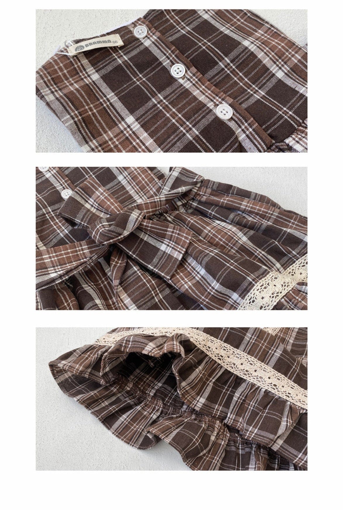 ノースリーブワンピース レトロチェック柄レースワンピース / 刺繍ビッグカラーブラウス【mh0011118】