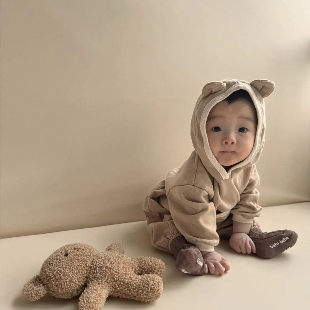 長袖ロンパース ポケット付きくま耳フーディ長袖ロンパース【mh0011141】