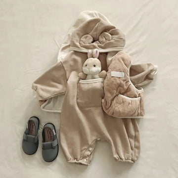 長袖ロンパース ポケット付きくま耳フーディ長袖ロンパース【mh0011141】