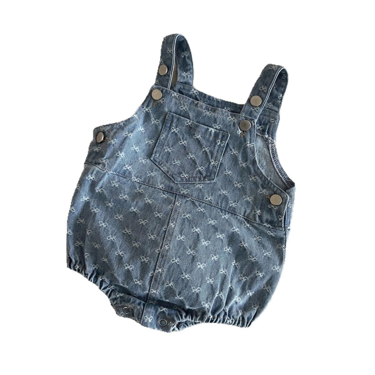 ノースリーブロンパース デニム サロペット ロンパース ジャガードリボン ポケット【mh0011352】