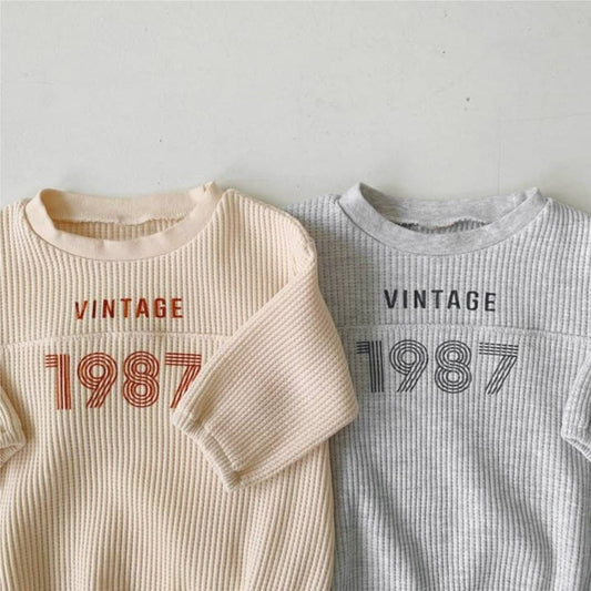 長袖ロンパース 長袖ロンパース ワッフル素材 数字ロゴプリント【mh0011355】