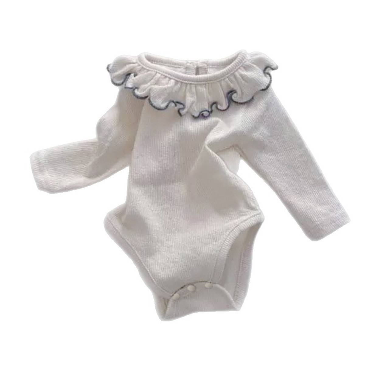 長袖ロンパース 長袖ロンパース フリルネック メロウフリル リブ素材 ボディスーツ【mh0011362】