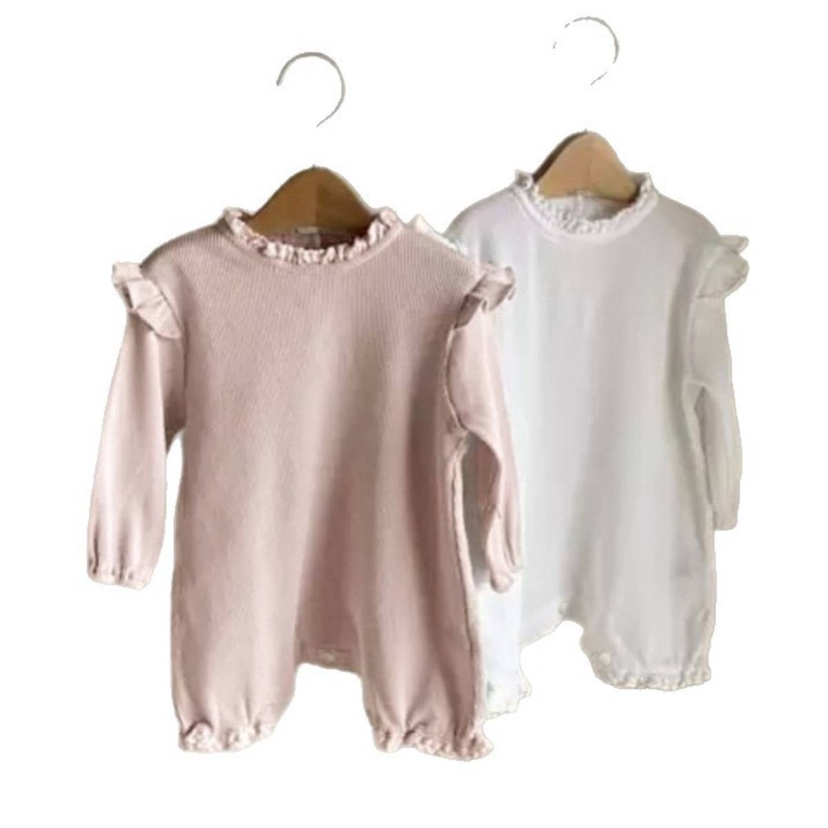 長袖ロンパース 長袖ロンパース ワッフル素材 フリルショルダー メロウフリル ボディスーツ【mh0011366】