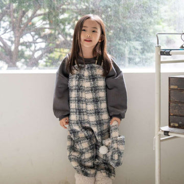 サロペットパンツ・サスペンダーパンツ サスペンダーサロペット | うさぎチェックボーダーボア | もこもこオーバーオール【mh0011502】