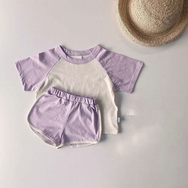 半袖セットアップ Purple / 9M 73cm ベビー キッズ パステル セットアップ 半袖 Tシャツ ショートパンツ【mh0000721】