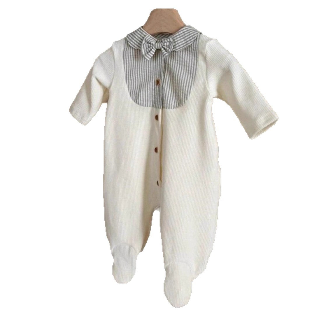 長袖ロンパース Splicing Foot Wrap Jumpsuit 切替デザイン 足つき ロンパース【mh0011937】