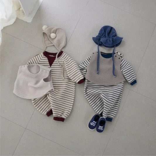 長袖ロンパース Stripe Fleece Sweat Bodysuit ボーダー 裏フリース ロンパース【mh0011849】