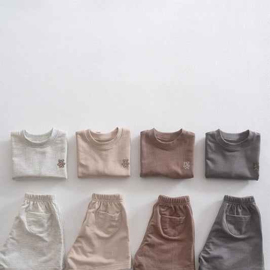 半袖セットアップ ベアくまワンポイント半袖Tシャツ+ショートパンツセットアップ 2点セット【mh0010213】
