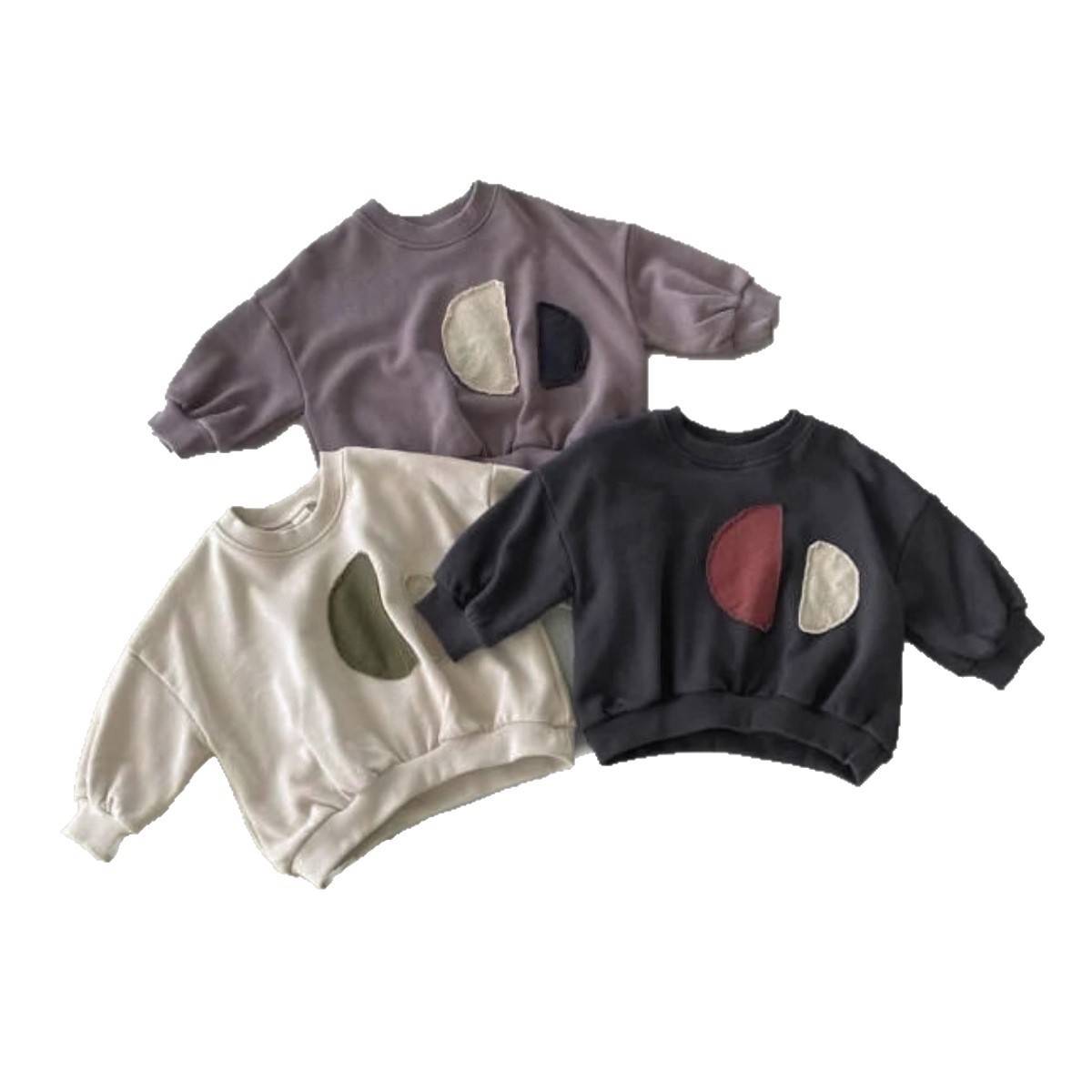 長袖Tシャツ 長袖スウェットシャツトレーナー レトロパッチワークキッズトップス【mh0011358】