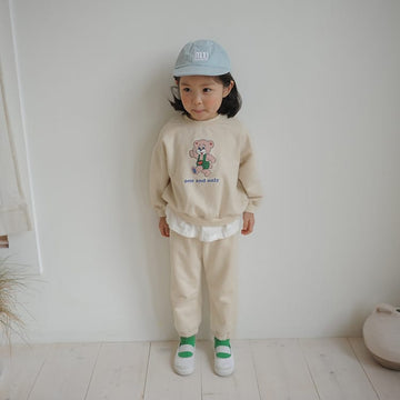Bear Print Layered Set クマプリント レイヤード長袖スウェット ロングパンツ【mh0012697】 BBAMMA 長袖セットアップ