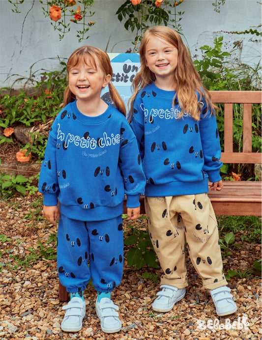 長袖セットアップ ドッグ柄スウェットシャツ+ジョガーパンツセットアップ 2点セット【mh0010985】