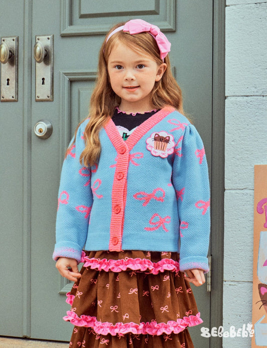 カーディガン・パーカー ニットリボン柄カーディガン/フリルティアードスカート【mh0010976】